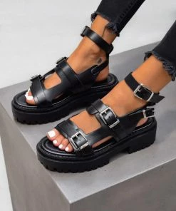NDS RIOT Chunky Buckle Sandals - Black SHOES
