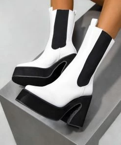 ELG RISE Platform Sock Fit Boots - White SHOES