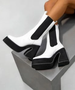 ELG RISE Platform Sock Fit Boots - White SHOES