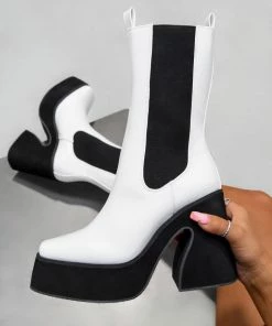 ELG RISE Platform Sock Fit Boots - White SHOES