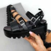 ELG SHOES RISE UP Chunky Cleated Platform Buckle Sandals - Black