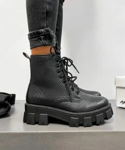 AJ Voyage Footwear ROCKET Chunky Platform Ankle Boots - Black Croc SHOES