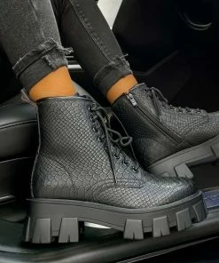 AJ Voyage Footwear ROCKET Chunky Platform Ankle Boots - Black Croc SHOES