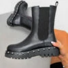 CIT SHOES ROMA Platform Mid Studded Chelsea Boots - Black PU