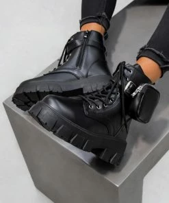 LIV ROMY Chunky Sole Pocket Ankle Boots - Black PU