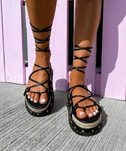 NDS ROXI Flatform Lace Up Sandals - Black SHOES