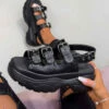 ELG RUCTION Super Chunky Buckle Gladiator Sandals - Black SHOES