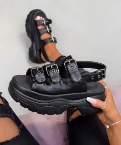 ELG RUCTION Super Chunky Buckle Gladiator Sandals - Black SHOES