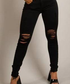 AJ Voyage Bottoms Ripped Skinny Denim Jeans - Black CLOTHING
