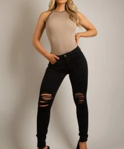 AJ Voyage Bottoms Ripped Skinny Denim Jeans - Black CLOTHING