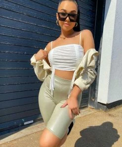 AJ Voyage Tops CLOTHING Ruched Mesh Strappy Top - White