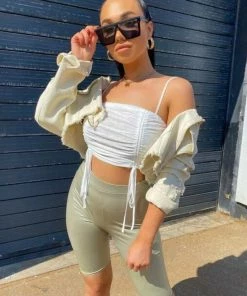 AJ Voyage Tops CLOTHING Ruched Mesh Strappy Top - White