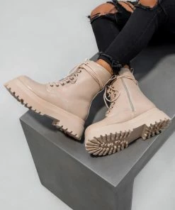 DMF SHOES SAINTE Chunky Platform Ankle Boots - Beige