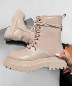 DMF SHOES SAINTE Chunky Platform Ankle Boots - Beige