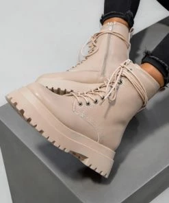 DMF SHOES SAINTE Chunky Platform Ankle Boots - Beige