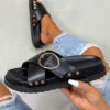 AJ Voyage Footwear SAN AN Chunky Ring Detail Sandals - Black SHOES