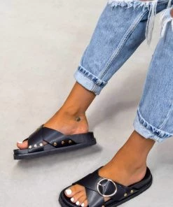 AJ Voyage Footwear SAN AN Chunky Ring Detail Sandals - Black SHOES