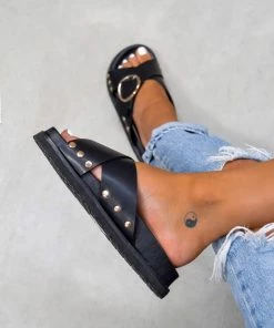 AJ Voyage Footwear SAN AN Chunky Ring Detail Sandals - Black SHOES