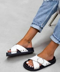 AJ Voyage Footwear SAN AN Chunky Ring Detail Sandals - Black/White SHOES