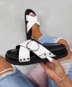 AJ Voyage Footwear SAN AN Chunky Ring Detail Sandals - Black/White SHOES