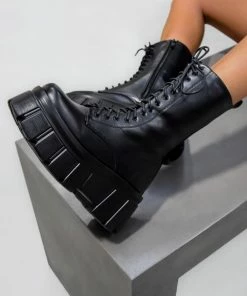 NDS SAVAGE Super Chunky Platform Mid Boots - Black PU