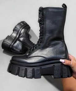 NDS SAVAGE Super Chunky Platform Mid Boots - Black PU