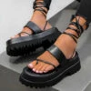 DMF SHOES SHANIA Toe Post Chunky Sandals - Black PU