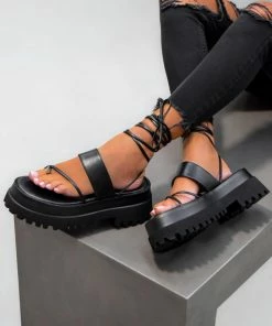 DMF SHOES SHANIA Toe Post Chunky Sandals - Black PU