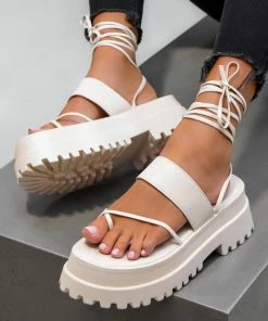 DMF SHANIA Toe Post Chunky Sandals - Cream PU