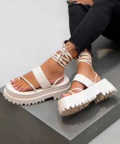 DMF SHANIA Toe Post Chunky Sandals - Cream PU