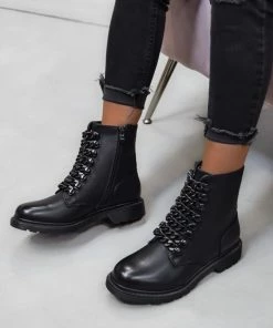 DMF SHOW ME Chain Ankle Boots - Black PU
