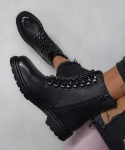 DMF SHOW ME Chain Ankle Boots - Black PU