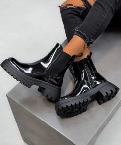 DMF SHOES SHOW UP Chunky Chelsea Ankle Boots - Black Patent