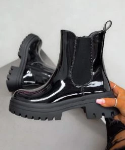 DMF SHOES SHOW UP Chunky Chelsea Ankle Boots - Black Patent
