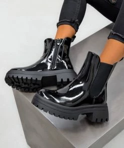DMF SHOES SHOW UP Chunky Chelsea Ankle Boots - Black Patent
