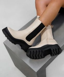 NDS SOPHIA Chunky Chelsea Ankle Boots - Beige SHOES