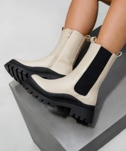 NDS SOPHIA Chunky Chelsea Ankle Boots - Beige SHOES