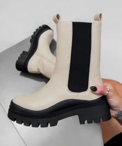 NDS SOPHIA Chunky Chelsea Ankle Boots - Beige SHOES