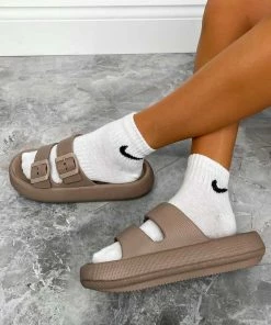 CIT SHOES MABLE Flat Slider Sandals - Mocha