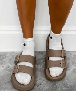 CIT SHOES MABLE Flat Slider Sandals - Mocha