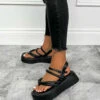 ELG STEFFI Chunky Toe Post Sandals - Black PU SHOES