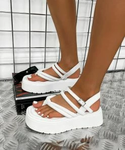 ELG STEFFI Chunky Toe Post Sandals - White PU