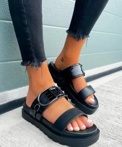 CIT STEP IT Chunky Slider Sandals - Black Croc