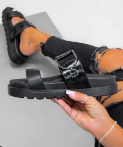 CIT STEP IT Chunky Slider Sandals - Black Croc