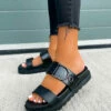 CIT STEP IT Chunky Slider Sandals - Black Croc
