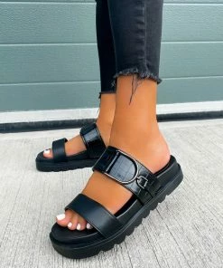 CIT STEP IT Chunky Slider Sandals - Black Croc