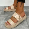 CIT STEP IT Chunky Slider Sandals - Beige Croc