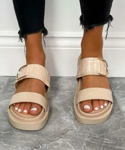 CIT STEP IT Chunky Slider Sandals - Beige Croc