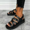 ELG STEP UP Chunky Platform Buckle Gladiator Sandals - Black