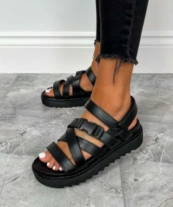 ELG STEP UP Chunky Platform Buckle Gladiator Sandals - Black